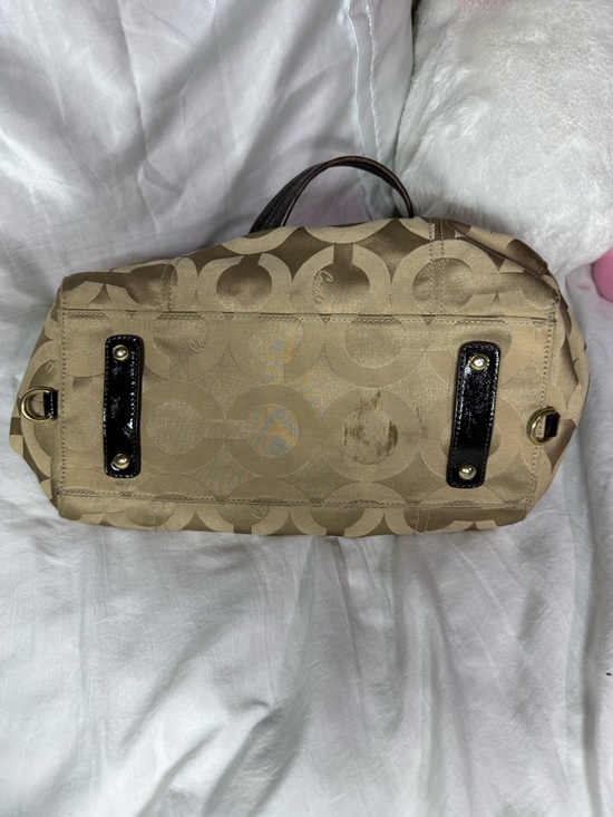 Coach Khaki and Brown Signature Satchel with Scarf Accent - Picture 4 of 6